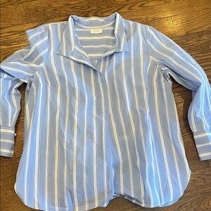 J Jill LP Blue and White Striped Button-Up Shirt